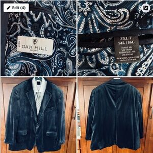 OakHill Velvet Sports Coat. Steel Blue. 3XLTor 54L/56L. Notched Lapel. 2 Buttons